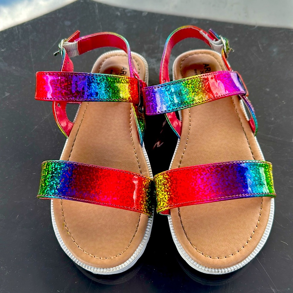 Girls size 1 Arizona rainbow memory foam sandals